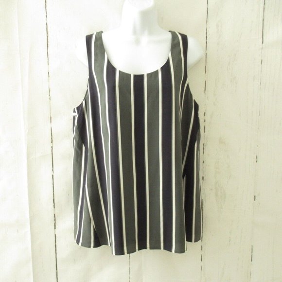 Theory Tank Top L Large Green Blue Stripe Silk Sleeveless - Picture 1 of 5